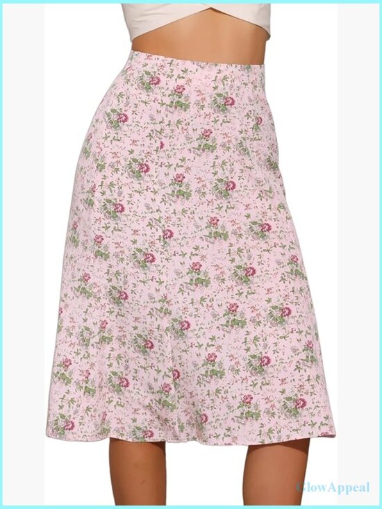 Dresses & Skirts - Ditsy Floral Print Peasant Elastic Waist A-Line Midi Skirt